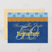 Carte Postale Faire-part 50e Anniversaire SURPRISE Save the Date Bleu Or V1 (Devant / Derrière)
