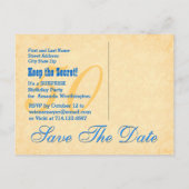 Carte Postale Faire-part 50e Anniversaire SURPRISE Save the Date Bleu Or V1 (Dos)