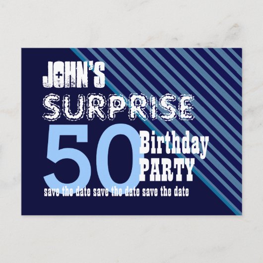Carte Postale Faire-part 50e Anniversaire Surprise Save the Date Diagonal V (Devant)