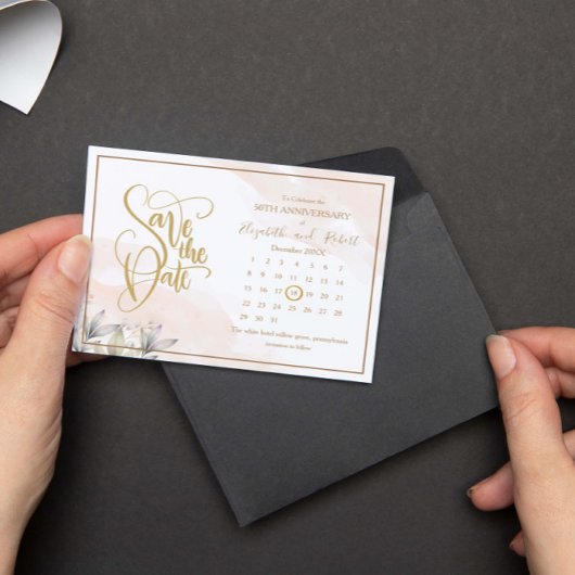 Carte Postale Faire-part 50e anniversaire vert feuille Économisez la date