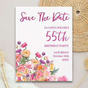 Carte Postale Faire-part 55e anniversaire floral - Enregistrez la date - 55