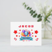 Carte Postale Faire-part 5e date de sauvegarde Balloons et étoiles d'annive (Debout devant)