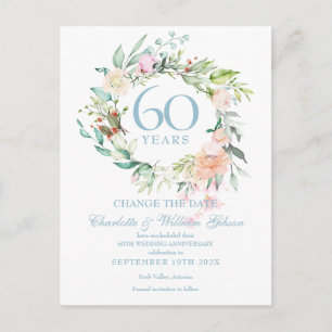 Carte Postale Faire-part 60e anniversaire Changer la date Floral Rose