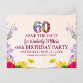 Carte Postale Faire-part 60e anniversaire floral moderne 60 ans fête (Devant)