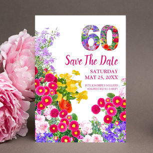 Carte Postale Faire-part 60e anniversaire floral moderne Enregistrer la car