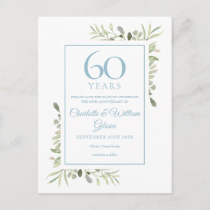 Carte Postale Faire-part 60e anniversaire Sauvez la date Florale d'aquarell