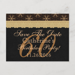 Carte Postale Faire-part 60e Sauvons la date Anniversaire Pale Gold Lace Bl