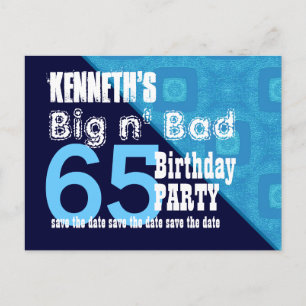 Carte Postale Faire-part 65e Anniversaire Enregistrer la Date Bleu Diagonal