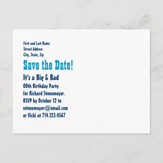 Carte Postale Faire-part 65e Anniversaire Enregistrer la Date Bleu Diagonal (Dos)