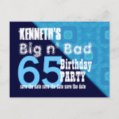 Carte Postale Faire-part 65e Anniversaire Enregistrer la Date Bleu Diagonal (Devant)