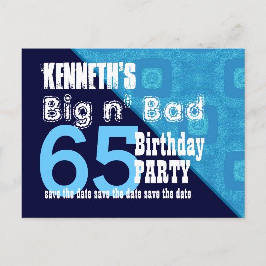 Carte Postale Faire-part 65e anniversaire Enregistrer la date Blue Diagonal (Devant)