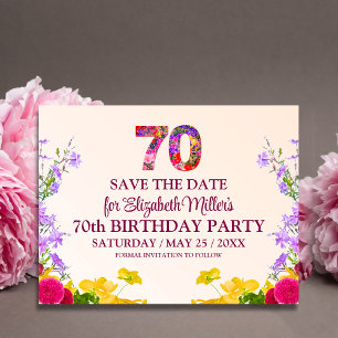 Carte Postale Faire-part 70e anniversaire floral moderne 70 ans fête