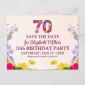 Carte Postale Faire-part 70e anniversaire floral moderne 70 ans fête (Devant)