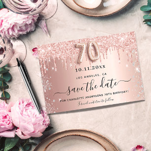 Carte Postale Faire-part 70e anniversaire rose parties scintillant enregist