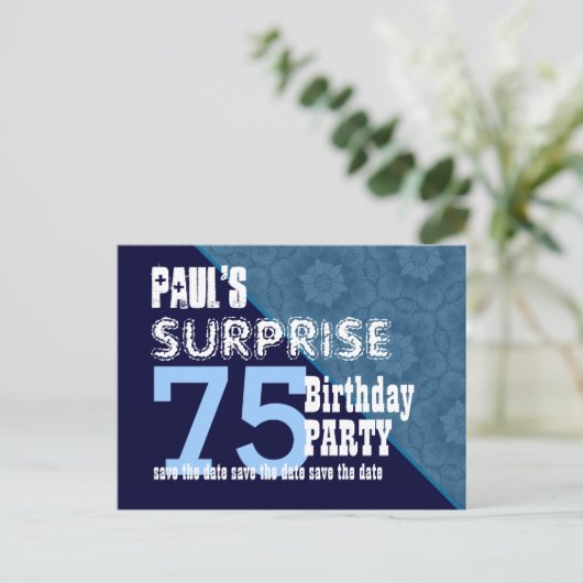 Carte Postale Faire-part 75e Anniversaire Surprise Enregistrer la date en d (Debout devant)