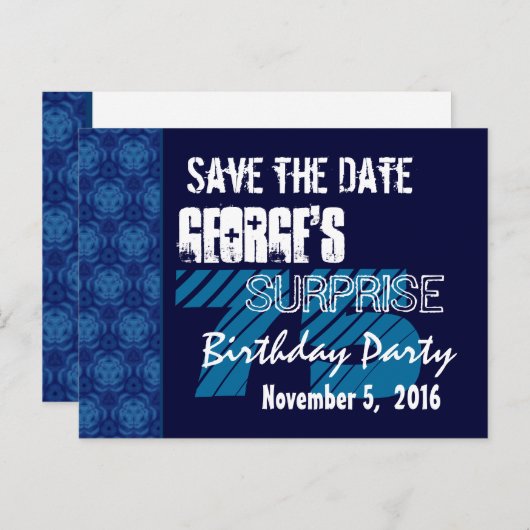 Carte Postale Faire-part 75e anniversaire surprise Enregistrer la date Moti (Devant / Derrière)