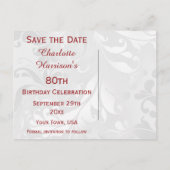 Carte Postale Faire-part 80e anniversaire Damask et Faux Bow Enregistrer la (Dos)