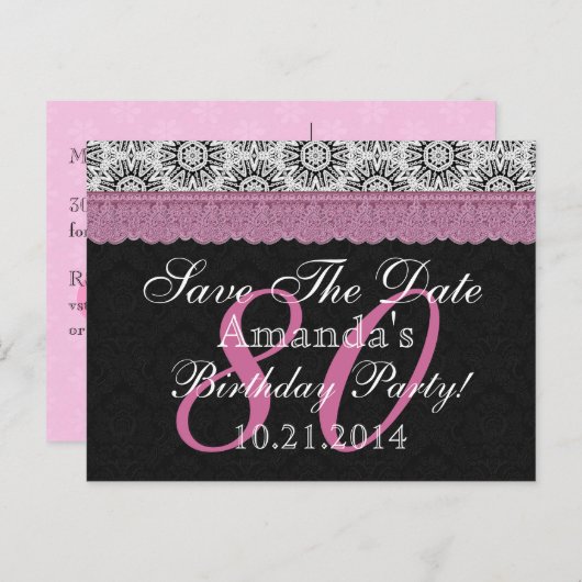 Carte Postale Faire-part 80e Anniversaire Enregistrer la Date Noir Blanc Ro (Devant / Derrière)