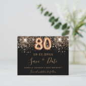 Carte Postale Faire-part 80e anniversaire noir rose or enregistrer la date (Debout devant)