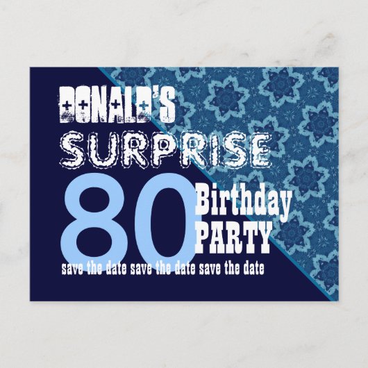 Carte Postale Faire-part 80e anniversaire surprise Enregistrer la date Diag (Devant)