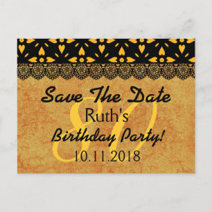 Carte Postale Faire-part 80e Enregistrer la date Anniversaire Gold Black La