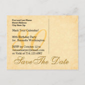 Carte Postale Faire-part 80e Enregistrer la date Anniversaire Gold Black La (Dos)