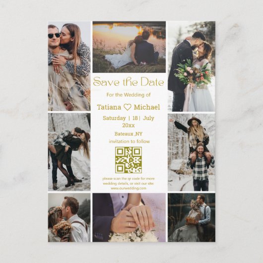 Carte Postale Faire-part 8 photos modernes collage code qr enregistrer la d (Devant)