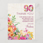 Carte Postale Faire-part 90 ans Fleurs Linge 90e anniversaire Merci (Devant)