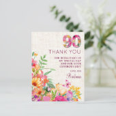 Carte Postale Faire-part 90 ans Fleurs Linge 90e anniversaire Merci (Debout devant)