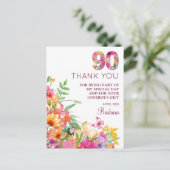Carte Postale Faire-part 90 Ans Fleurs Papillon 90e Anniversaire Merci (Debout devant)