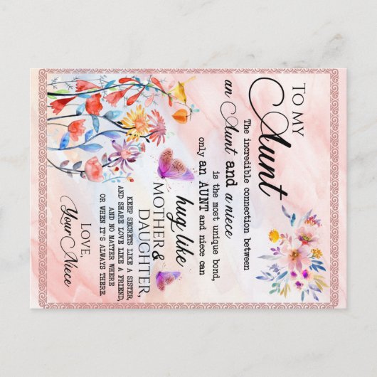 Carte Postale Faire-part À Mon Cadeau Tante, Cadeau Papillon De La Nièce (Devant)