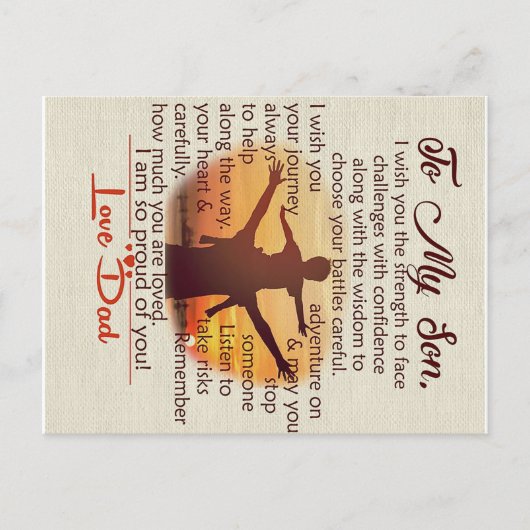 Carte Postale Faire-part À mon fils | Jolie Lettre À Lui | (Devant)