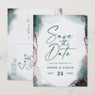 Carte Postale Faire-part Abstrait Emerald Green Wedding Enregistrer La Date