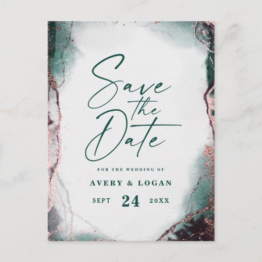 Carte Postale Faire-part Abstrait Emerald Green Wedding Enregistrer La Date (Devant)