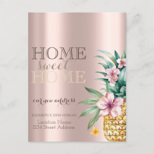 Carte Postale Faire-part Accueil Doux Maison,Ananas Floral,Or Rose 