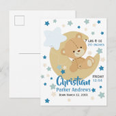 Carte Postale Faire-part Adorable Teddy Bear Baby Boy Stats de naissance (Devant / Derrière)