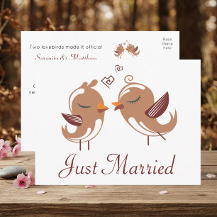 Carte Postale Faire-part Adorables Inséparables Marron Mariage Mariés