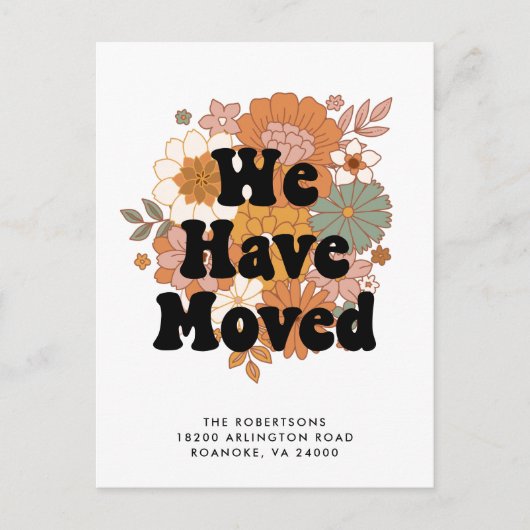 Carte Postale Faire-part Adresse Nouvelle Fleur de la Contre-Culture Rétro (Devant)