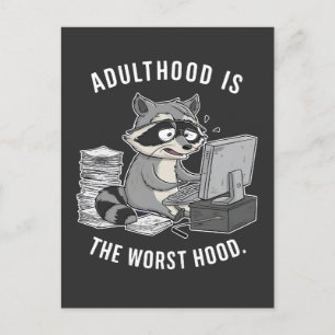 Carte Postale Faire-part Adulthood est le pire Hood Funny Raccoon amoureux