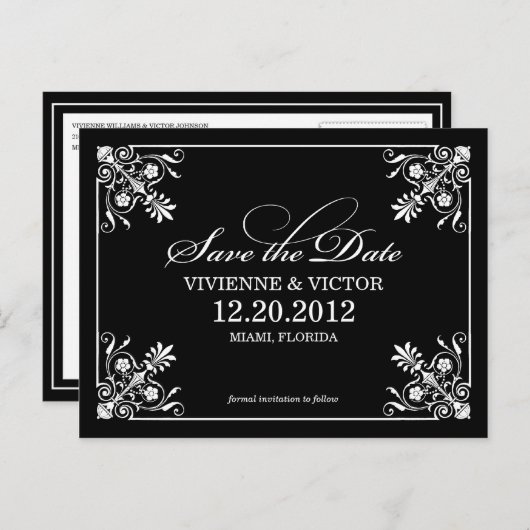 CARTE POSTALE FAIRE-PART AFFAIRE NOIRE ET BLANCHE | ENREGISTRER LA DATE D'A (Devant / Derrière)