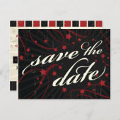 Carte Postale Faire-part Affiche Rustique : Rouge & Noir Enregistrez la Dat (Devant / Derrière)