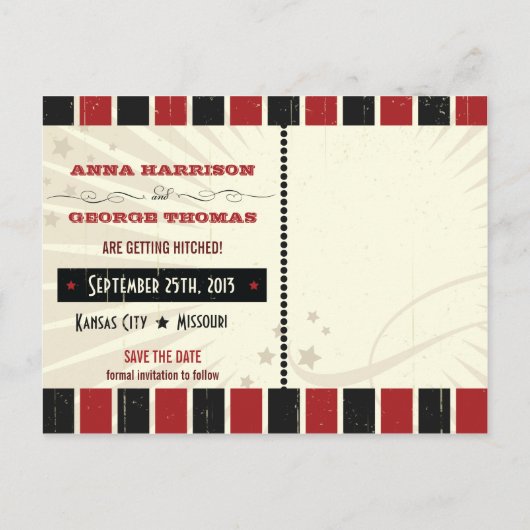 Carte Postale Faire-part Affiche Rustique : Rouge & Noir Enregistrez la Dat (Dos)