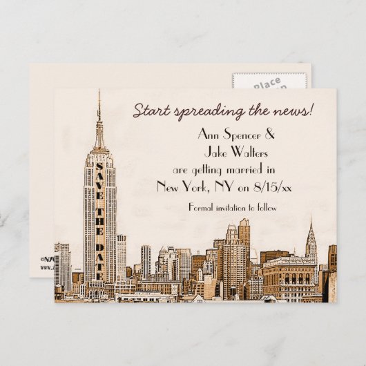 Carte Postale Faire-part AG - NYC Skyline Gravé 01 Date à retenir (Devant / Derrière)