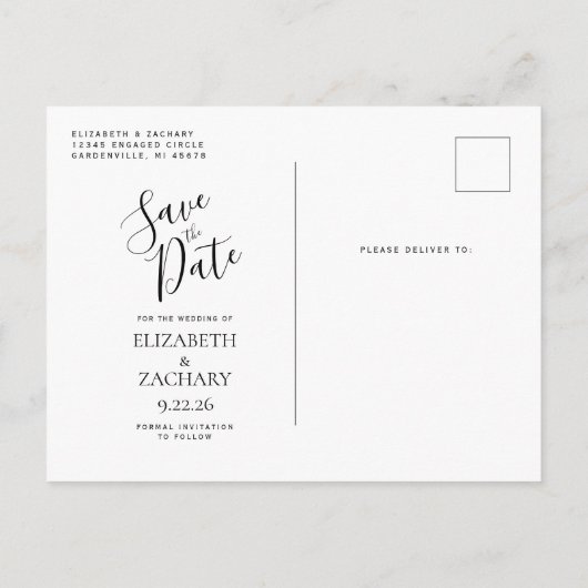 Carte Postale Faire-part Agate moderne Black Rose Gold Enregistrer la date (Dos)