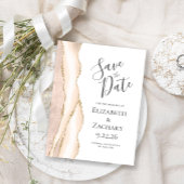 Carte Postale Faire-part Agate moderne Or ivoire Enregistrer la date