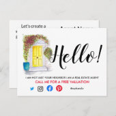 Carte Postale Faire-part Agent immobilier BONJOUR porte avant jaune à vendr (Devant / Derrière)