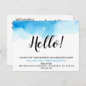 Carte Postale Faire-part Agent immobilier HELLO bleu aquarelle (Devant / Derrière)