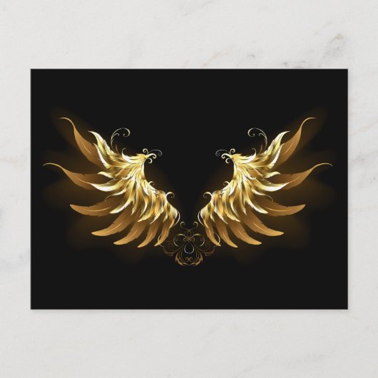 Carte Postale Faire-part Ailes d'Ange d'or sur arrière - plan noir (Devant)