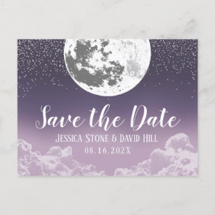 Carte Postale Faire-part Aimez-vous à la lune et le Mariage pourpre de dos