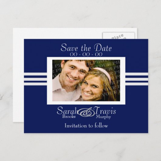 Carte Postale Faire-part Ajoutez votre propre photo - Bleu foncé (Devant / Derrière)
